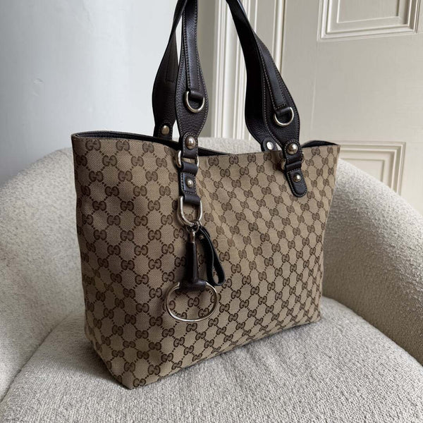 Gucci GG Canvas Horsebit Brown Tote Bag
