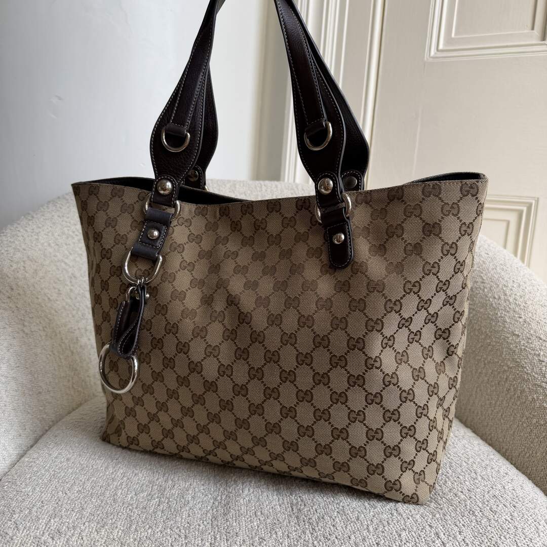 Gucci GG Canvas Horsebit Brown Tote Bag