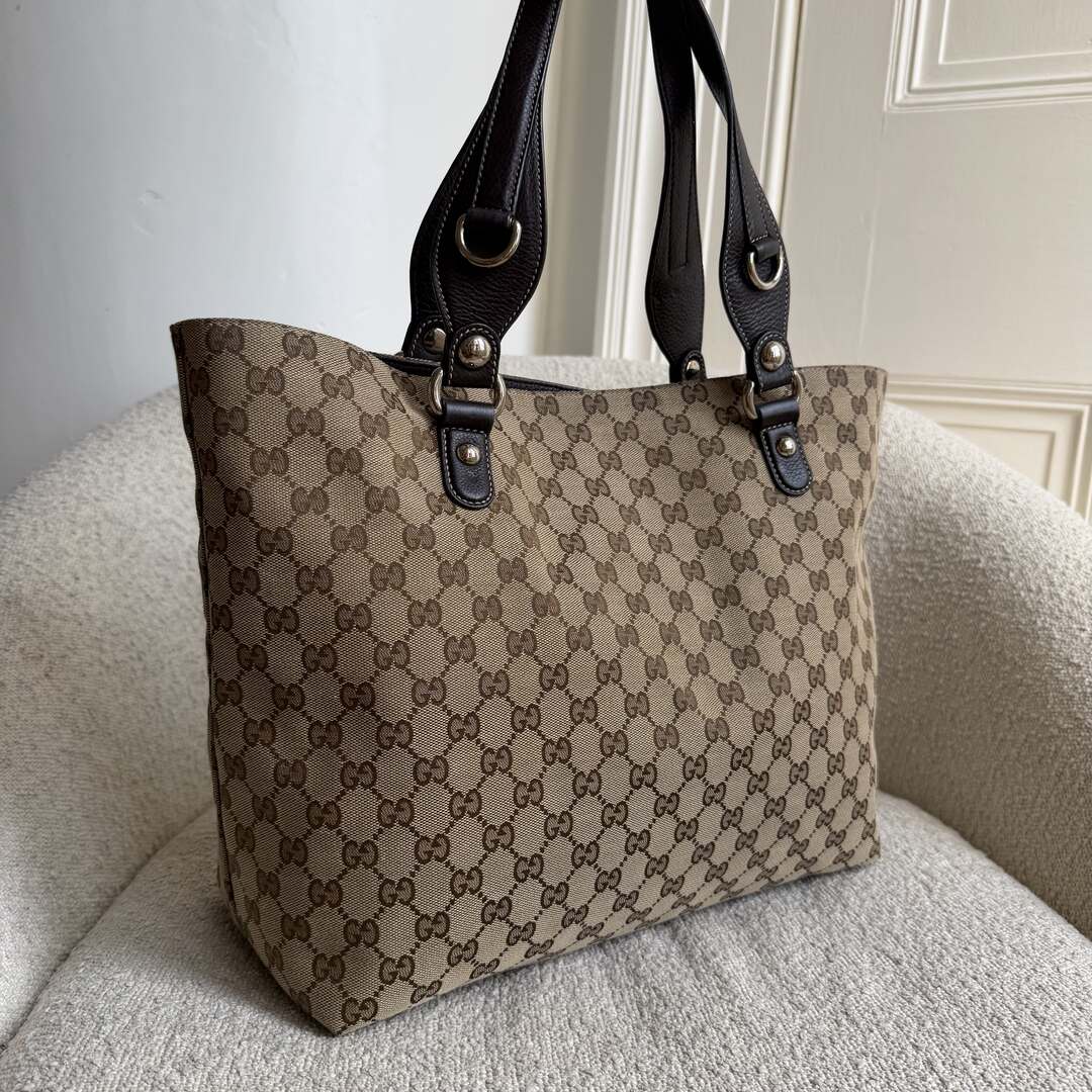 Gucci GG Canvas Horsebit Brown Tote Bag