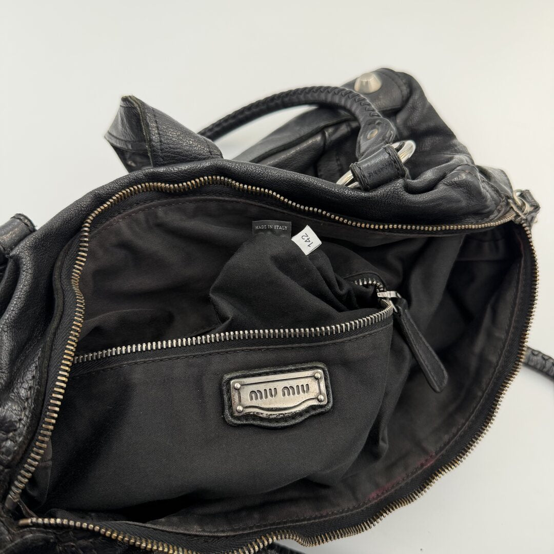 Miu Miu Padlock Leather Black Shoulder Bag