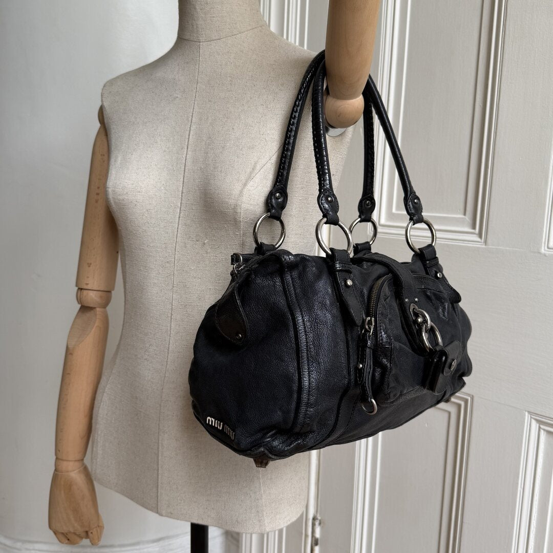 Miu Miu Padlock Leather Black Shoulder Bag