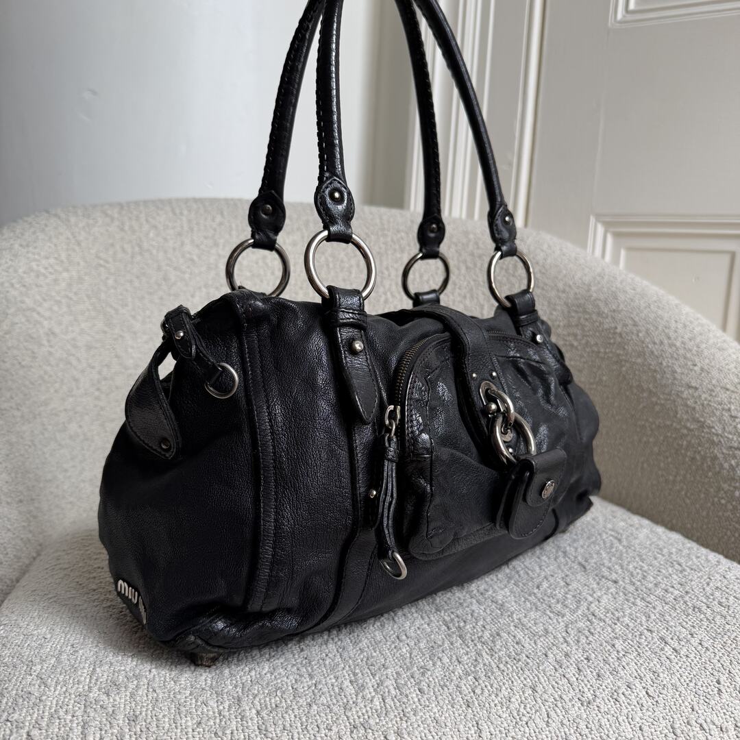 Miu Miu Padlock Leather Black Shoulder Bag
