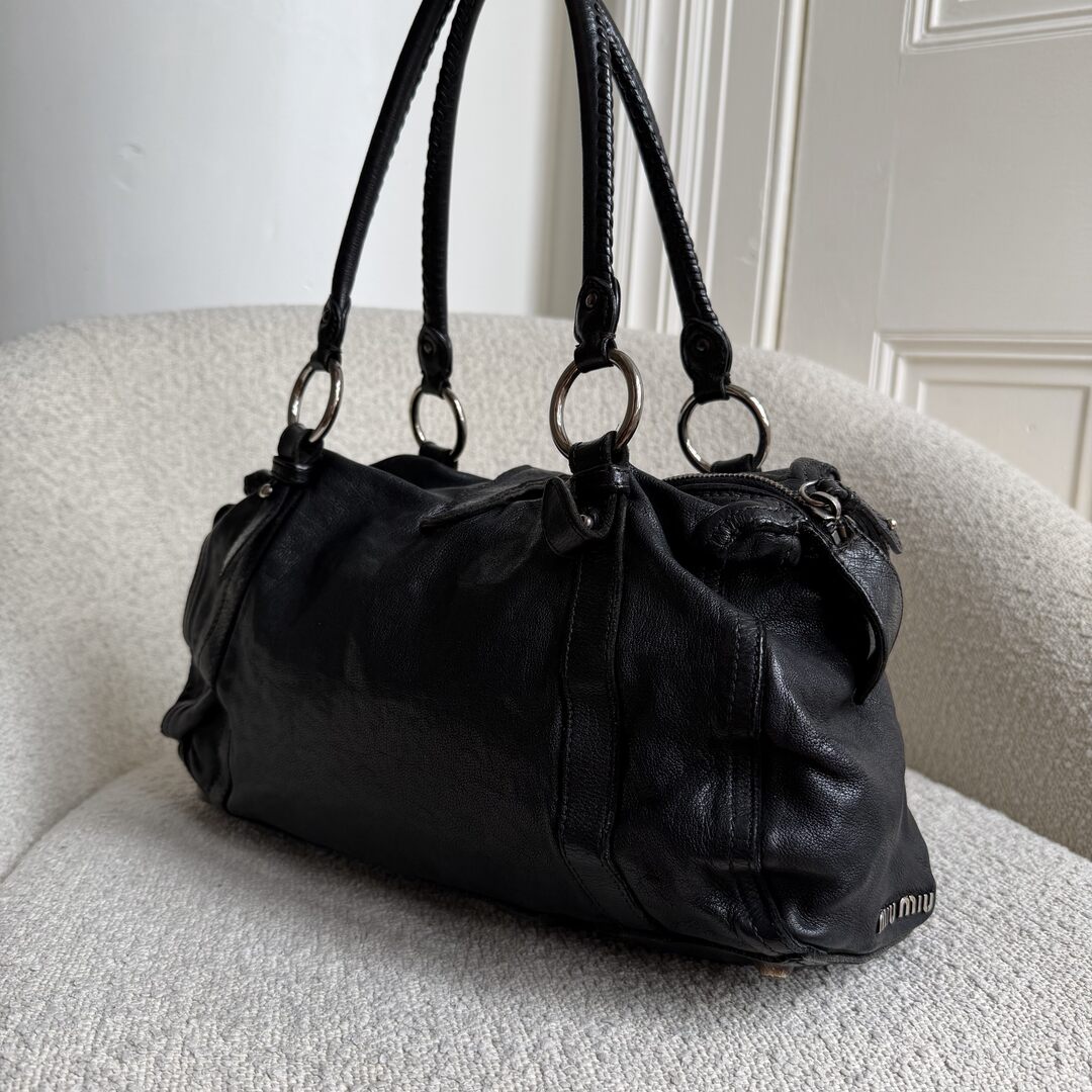 Miu Miu Padlock Leather Black Shoulder Bag