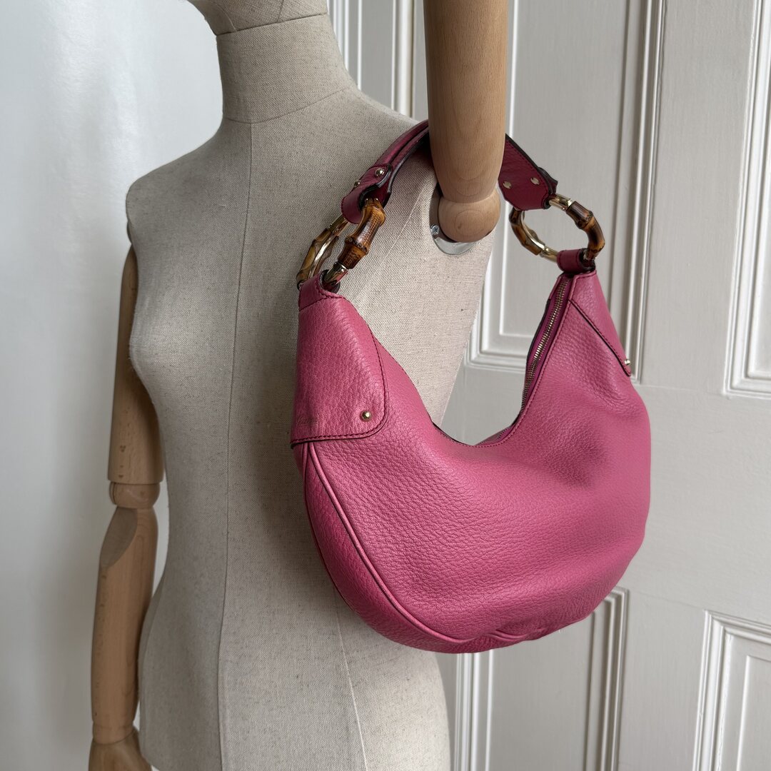 Gucci Bamboo Ring Hobo Pink Leather Shoulder Bag