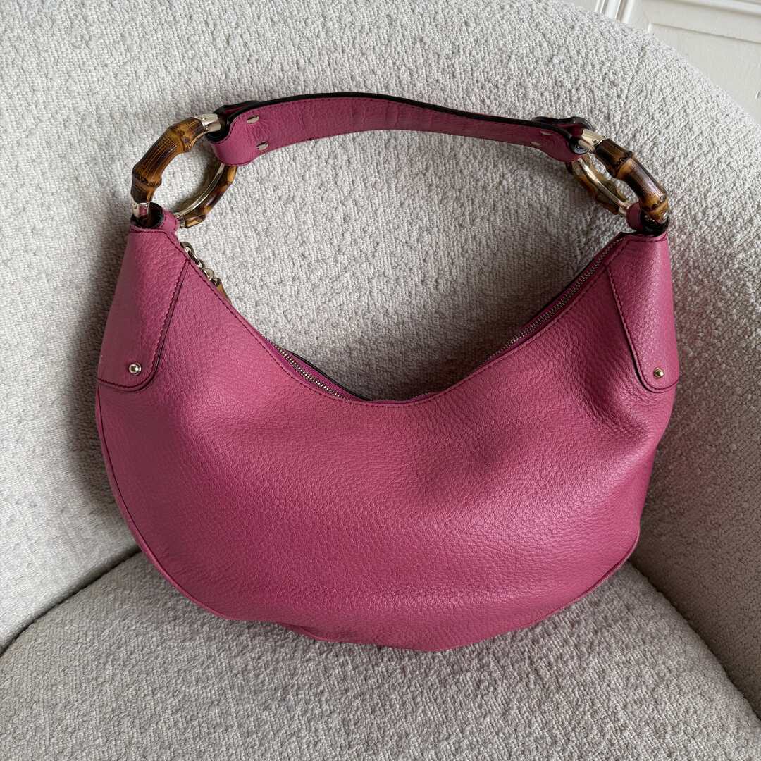 Gucci Bamboo Ring Hobo Pink Leather Shoulder Bag
