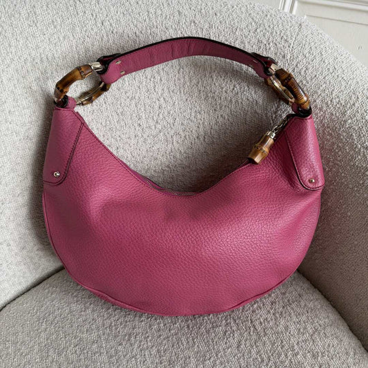 Gucci Bamboo Ring Hobo Pink Leather Shoulder Bag