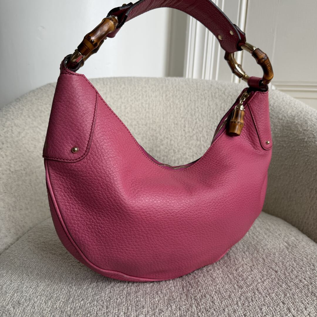 Gucci Bamboo Ring Hobo Pink Leather Shoulder Bag