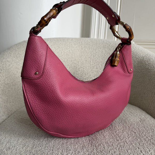 Gucci Bamboo Ring Hobo Pink Leather Shoulder Bag