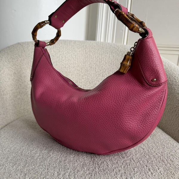 Gucci Bamboo Ring Hobo Pink Leather Shoulder Bag