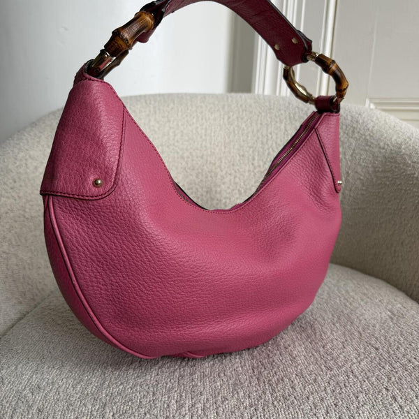 Gucci Bamboo Ring Hobo Pink Leather Shoulder Bag
