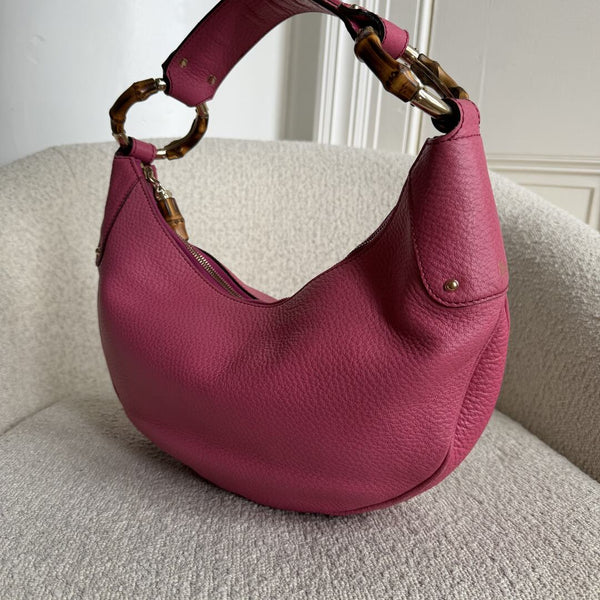 Gucci Bamboo Ring Hobo Pink Leather Shoulder Bag