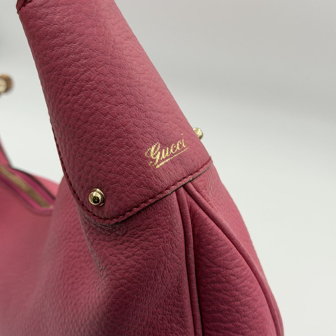 Gucci Bamboo Ring Hobo Pink Leather Shoulder Bag