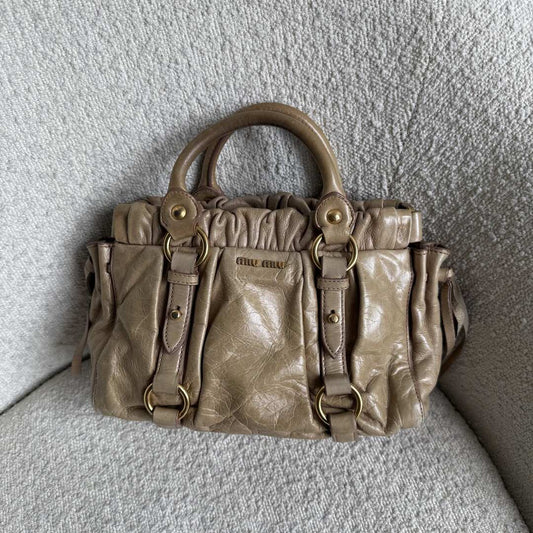 Miu Miu Mini Vitello Leather Beige Handbag