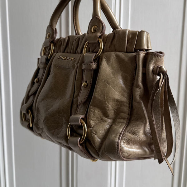 Miu Miu Mini Vitello Leather Beige Handbag