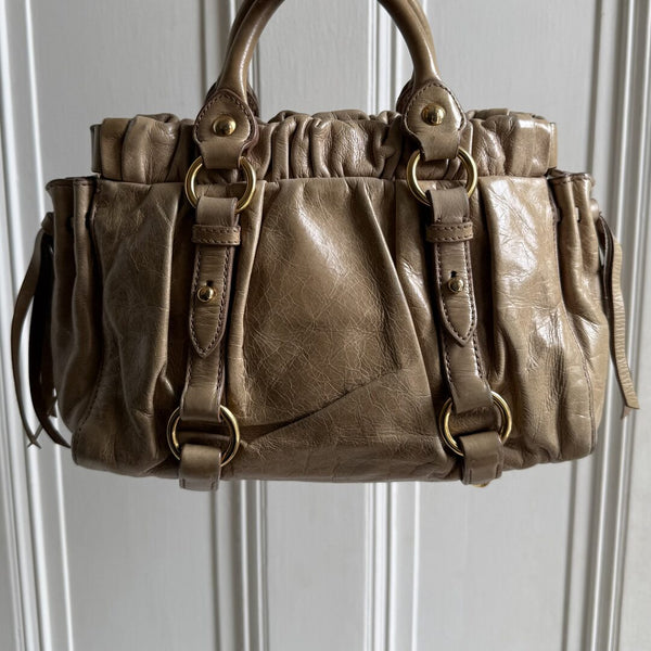Miu Miu Mini Vitello Leather Beige Handbag