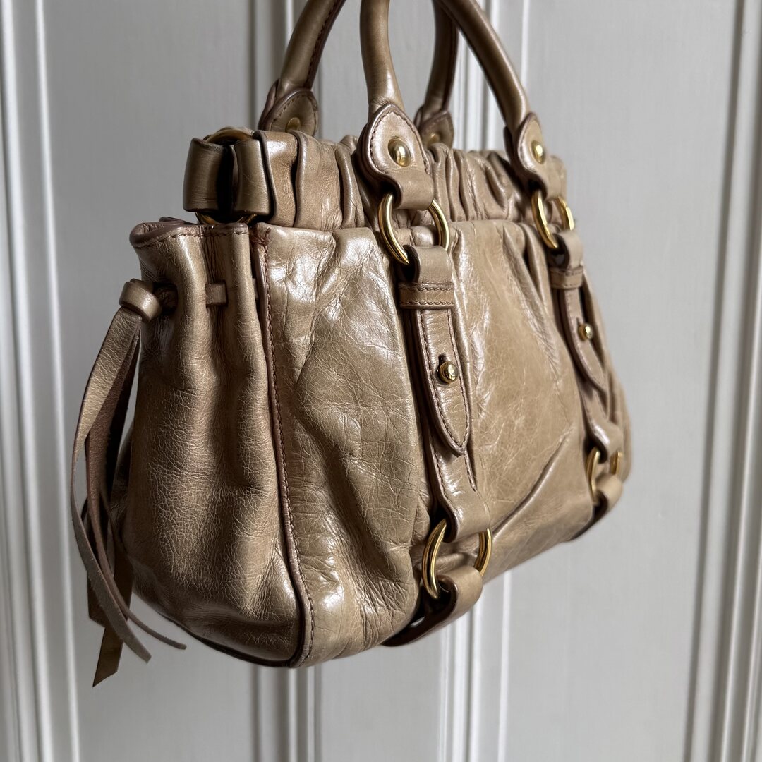 Miu Miu Mini Vitello Leather Beige Handbag