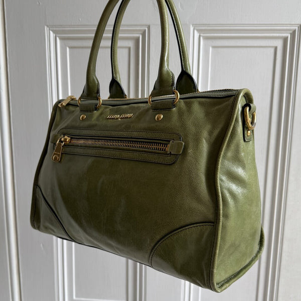 Miu Miu Vitello Shine Green Leather Handbag