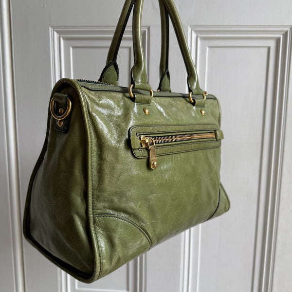 Miu Miu Vitello Shine Green Leather Handbag
