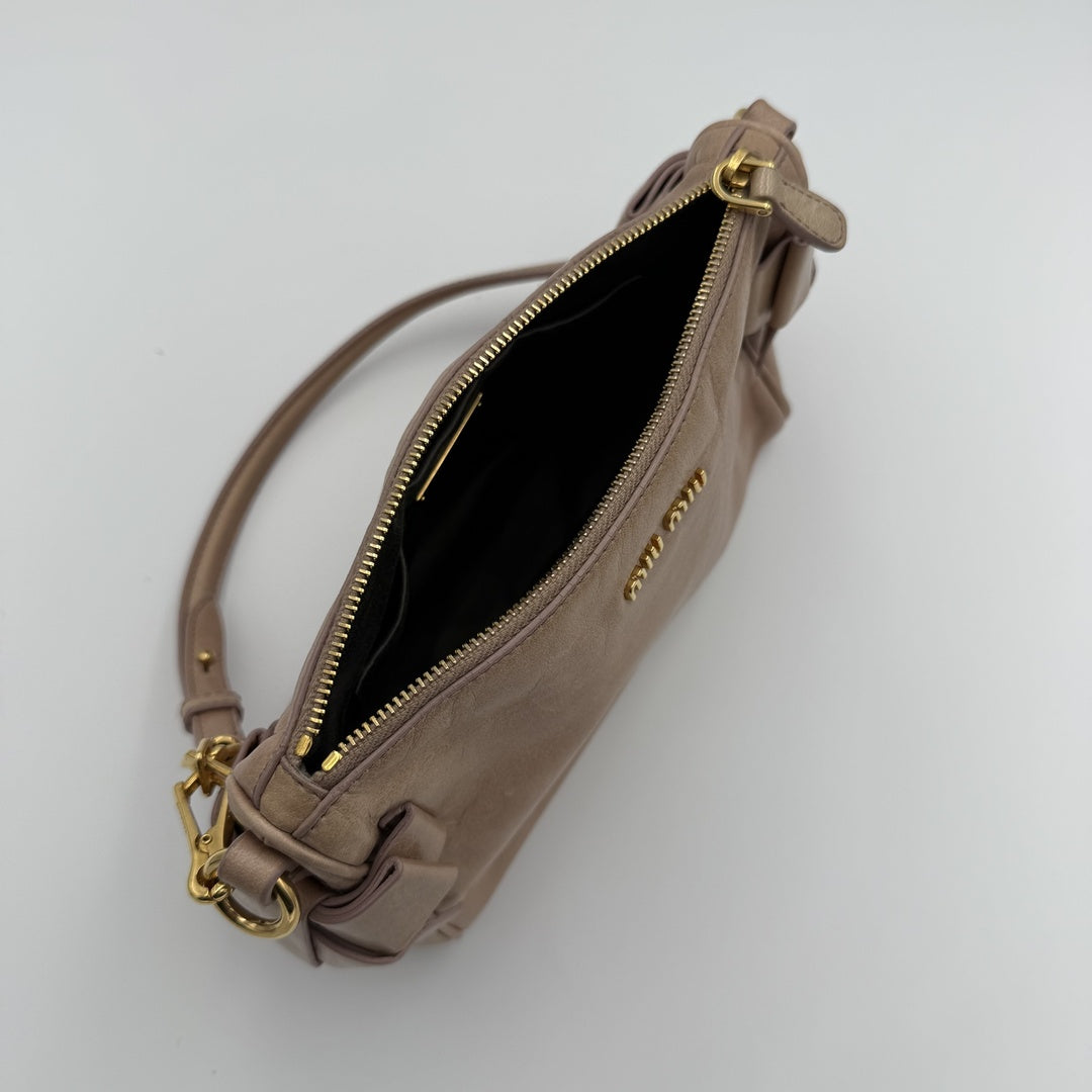 Miu Miu Vitello Bow Leather Dusty Pink Shoulder Bag