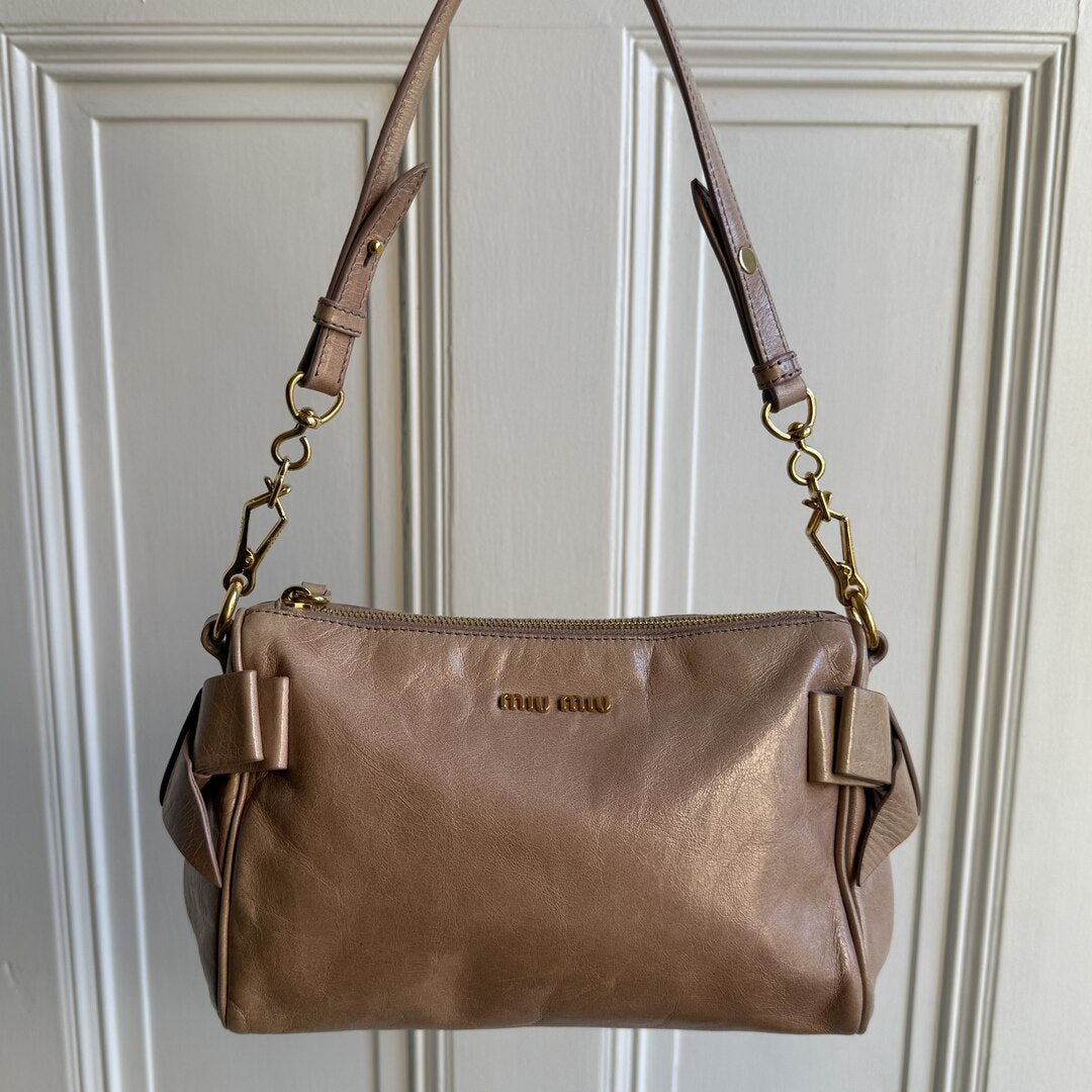 Miu Miu Vitello Bow Leather Dusty Pink Shoulder Bag