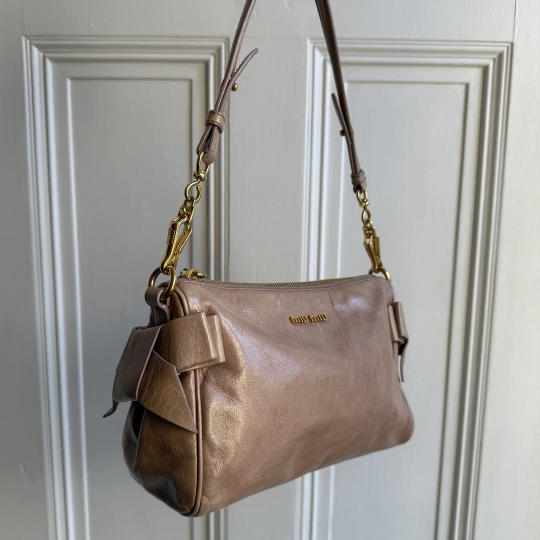 Miu Miu Vitello Bow Leather Dusty Pink Shoulder Bag