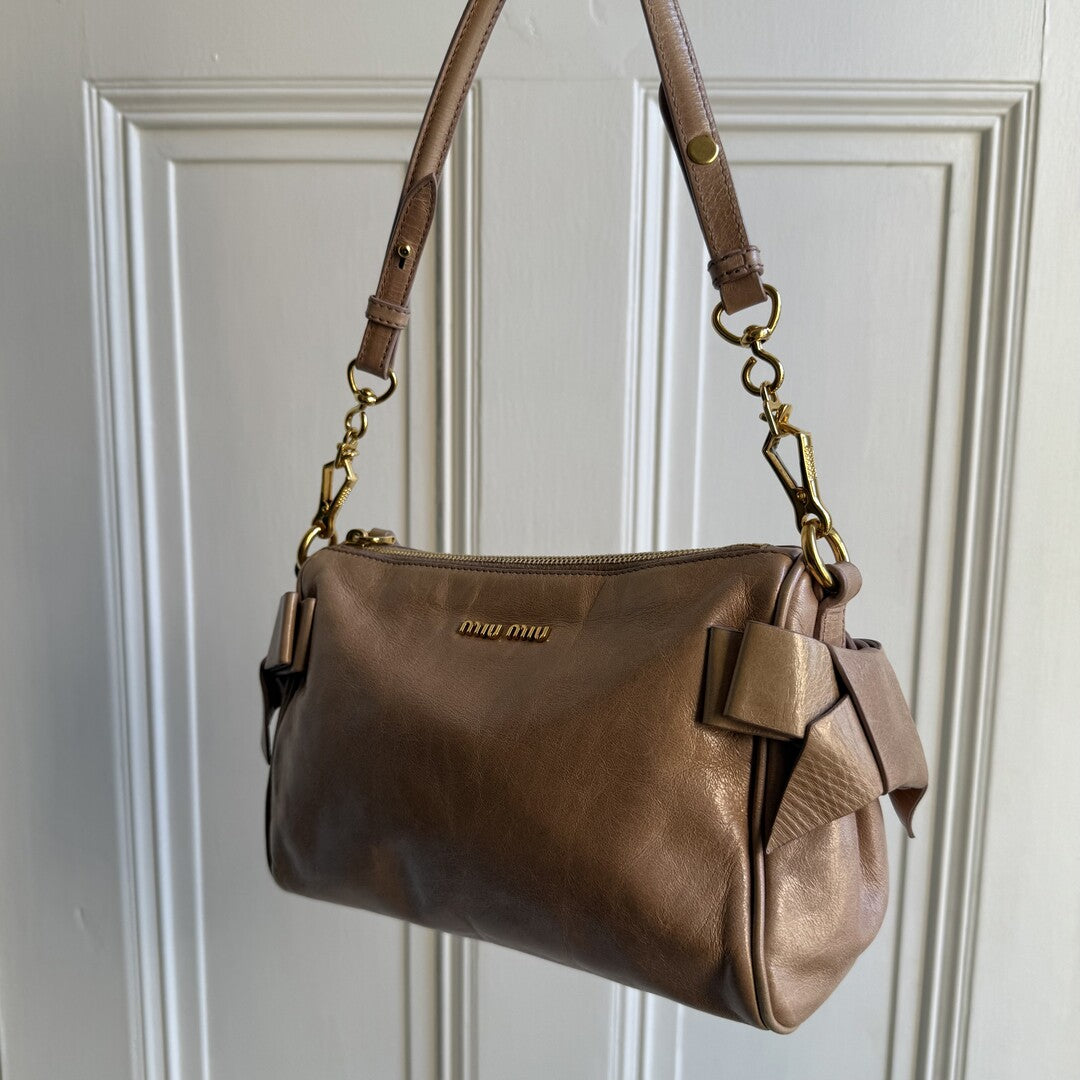 Miu Miu Vitello Bow Leather Dusty Pink Shoulder Bag