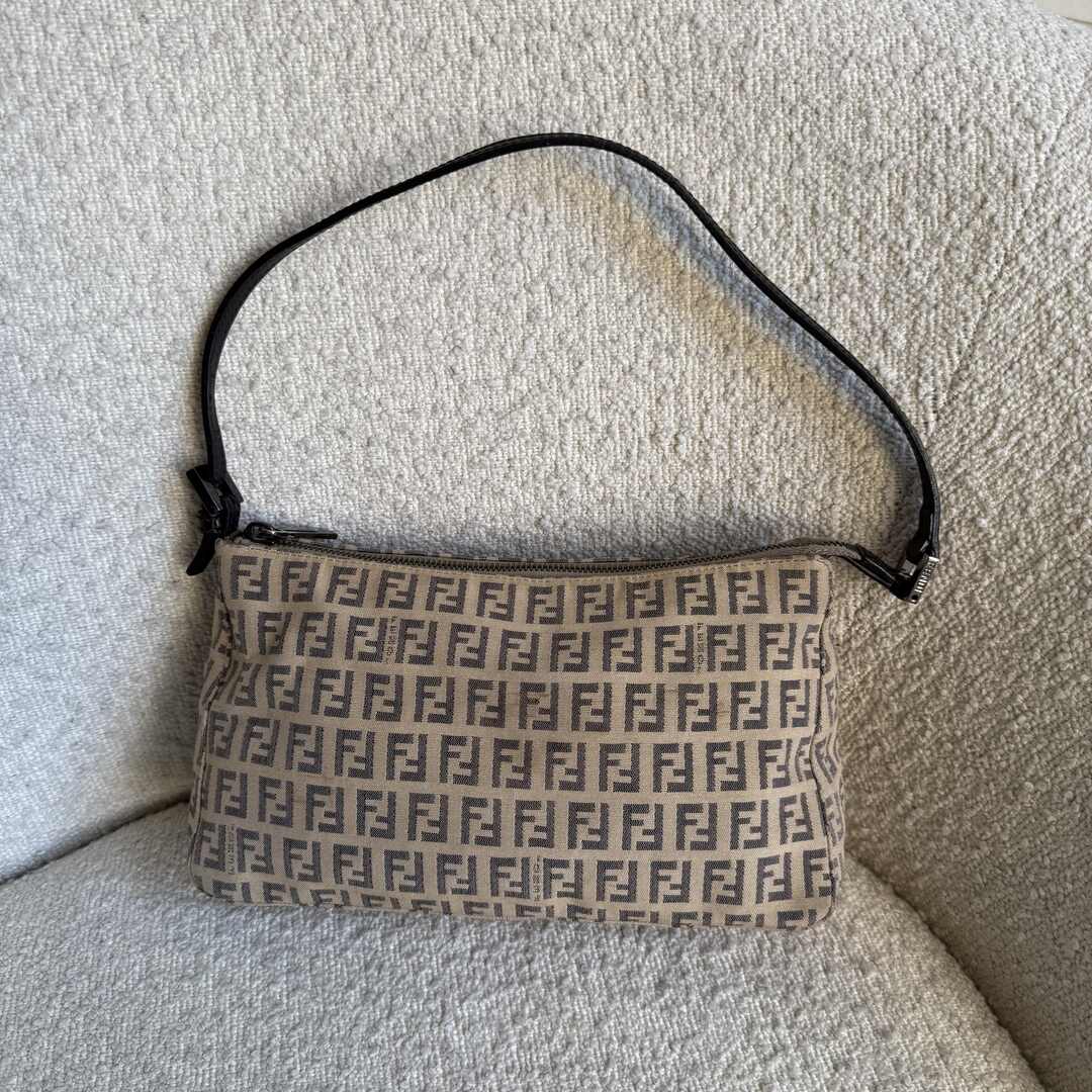 Fendi Zucchino Canvas Beige Shoulder Bag