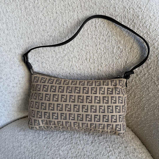Fendi Zucchino Canvas Beige Shoulder Bag