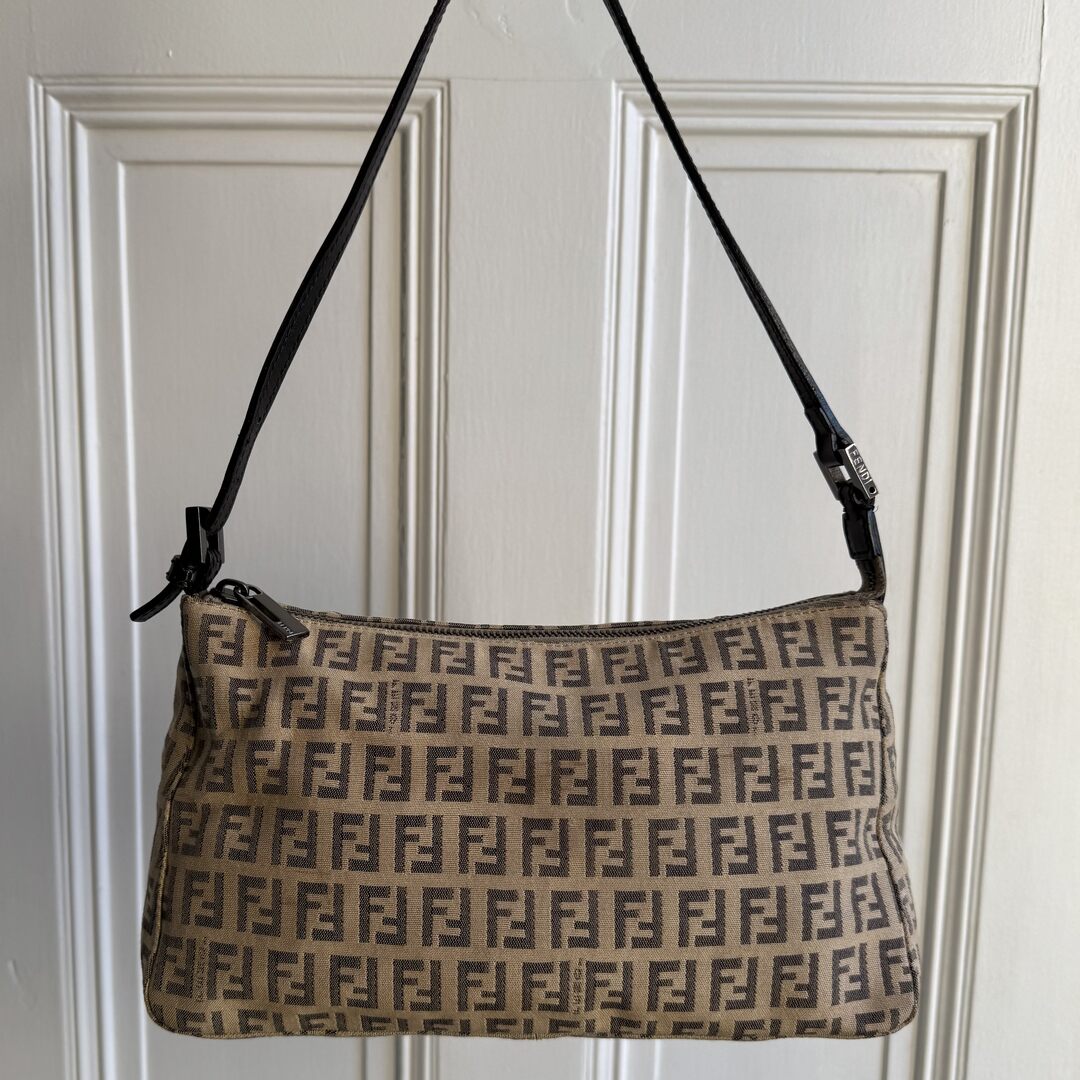Fendi Zucchino Canvas Beige Shoulder Bag