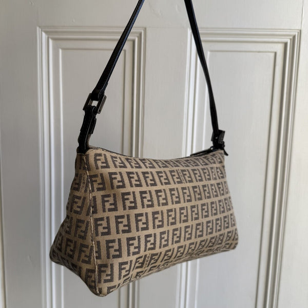 Fendi Zucchino Canvas Beige Shoulder Bag