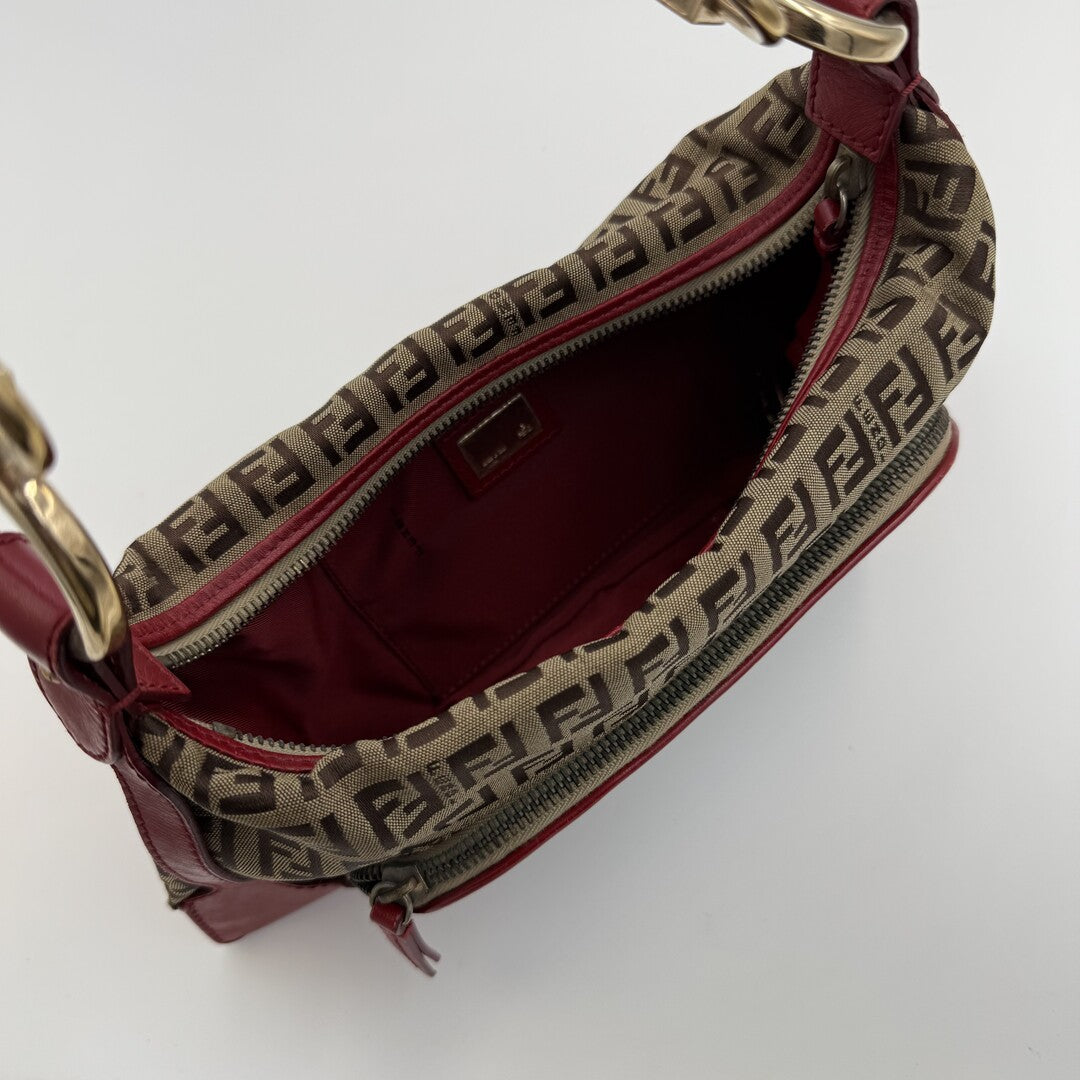 Fendi Zucchino Canvas Chef Red Shoulder Bag