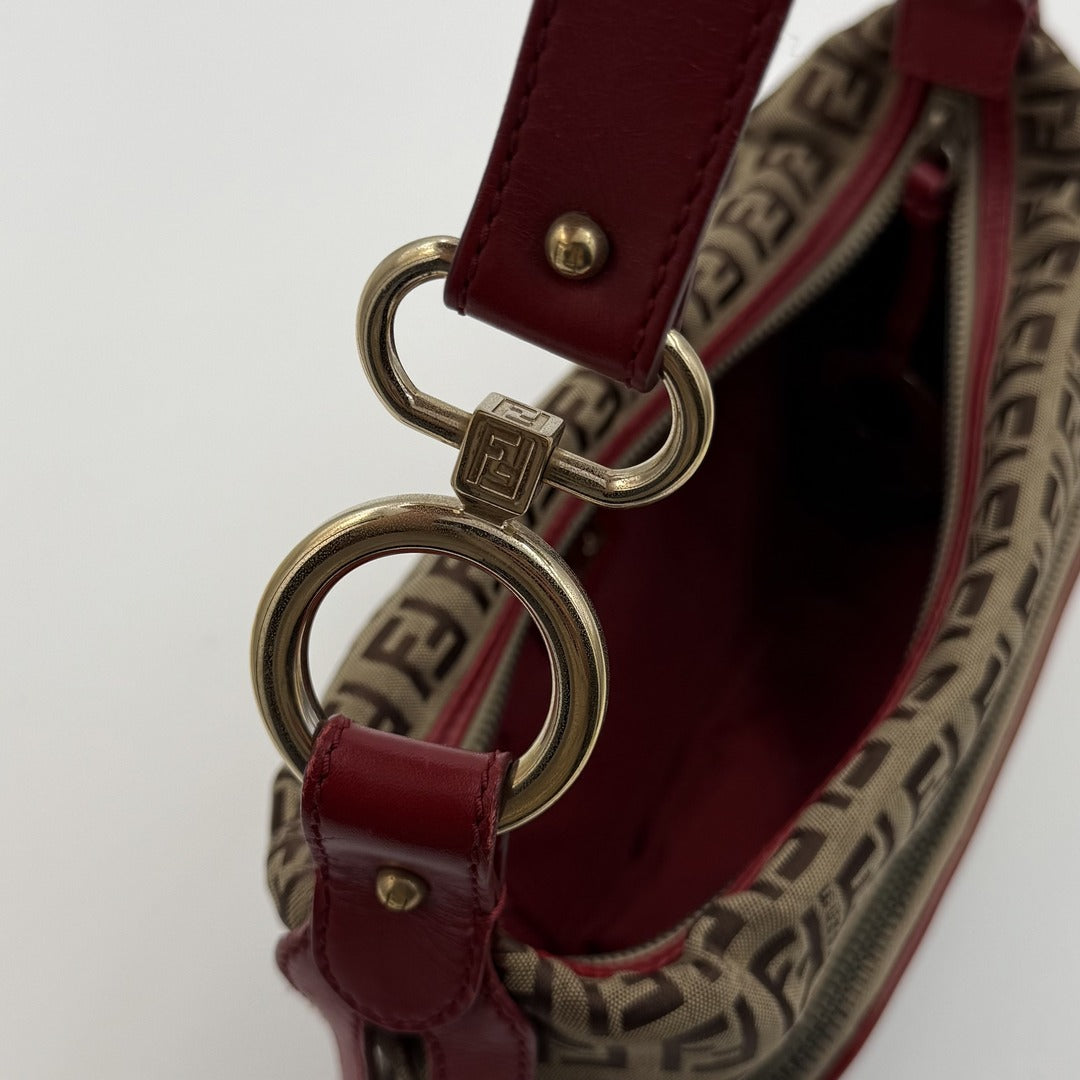 Fendi Zucchino Canvas Chef Red Shoulder Bag