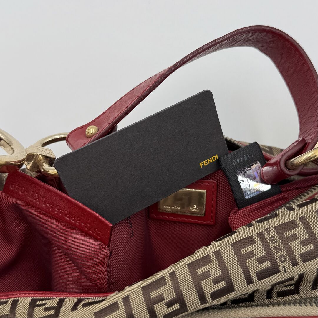 Fendi Zucchino Canvas Chef Red Shoulder Bag