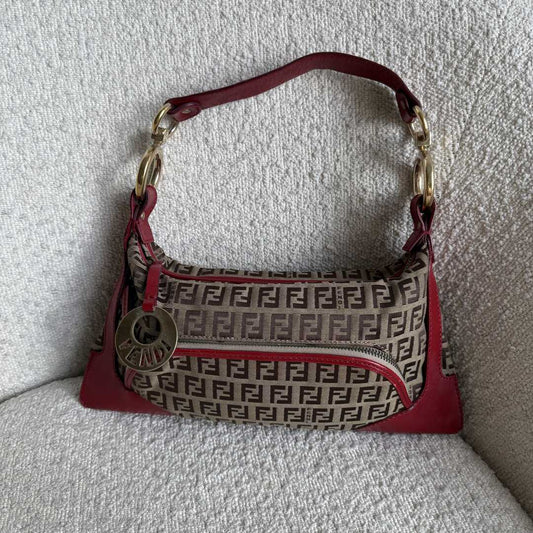 Fendi Zucchino Canvas Chef Red Shoulder Bag