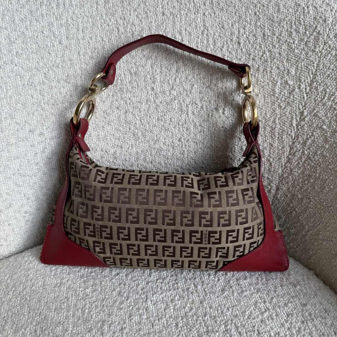 Fendi Zucchino Canvas Chef Red Shoulder Bag