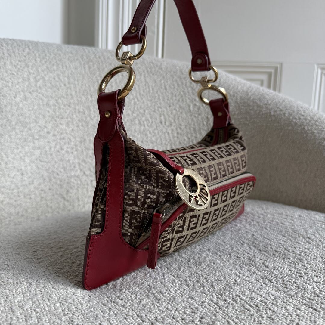 Fendi Zucchino Canvas Chef Red Shoulder Bag