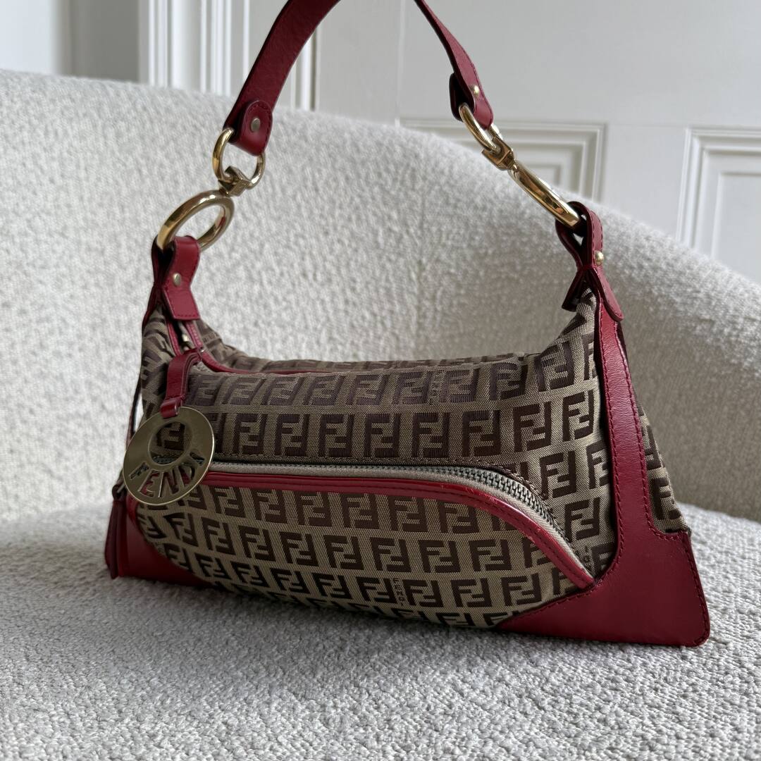 Fendi Zucchino Canvas Chef Red Shoulder Bag