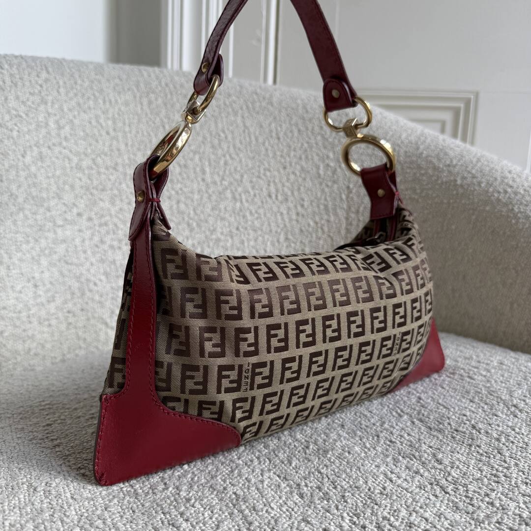 Fendi Zucchino Canvas Chef Red Shoulder Bag
