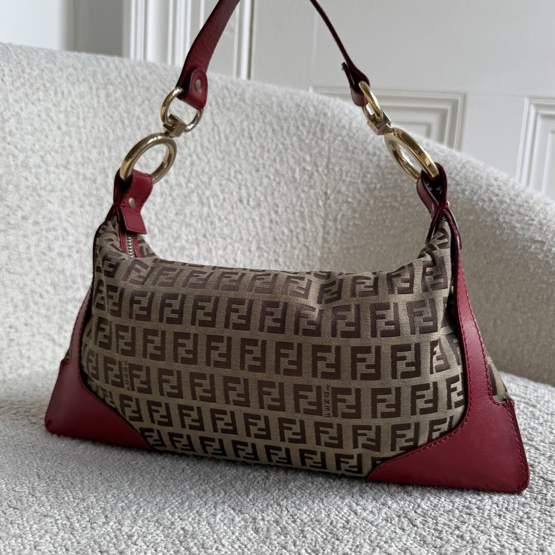 Fendi Zucchino Canvas Chef Red Shoulder Bag