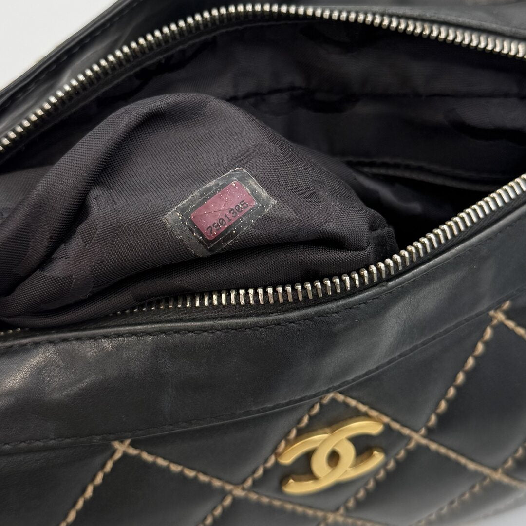 2003 Chanel CC Surpique Wild Stitch Black Leather Handbag