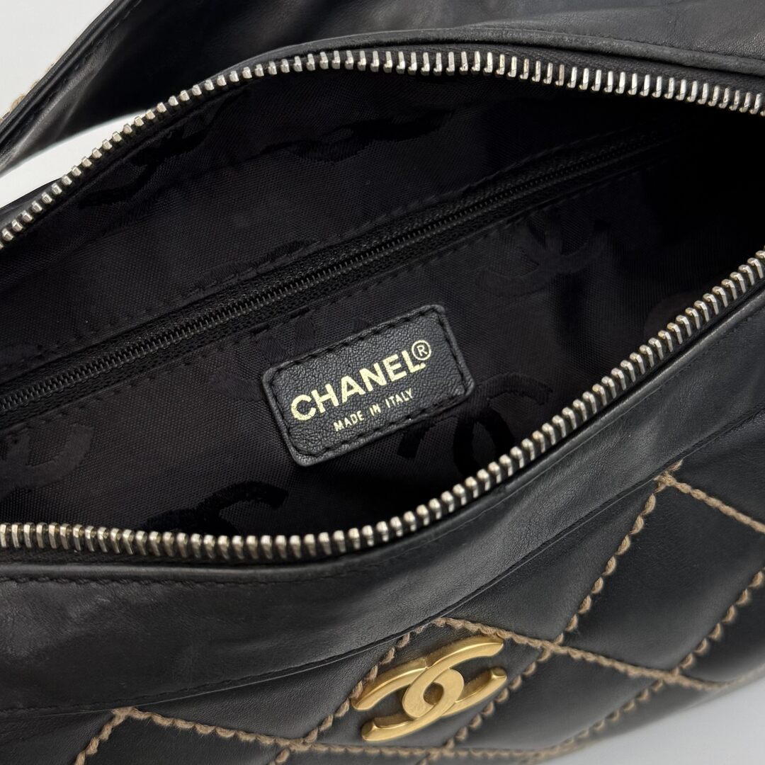 2003 Chanel CC Surpique Wild Stitch Black Leather Handbag