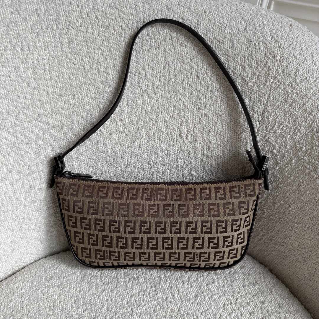 Fendi Zucchino Brown Pochette Shoulder Bag