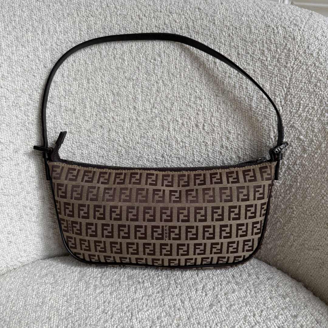 Fendi Zucchino Brown Pochette Shoulder Bag