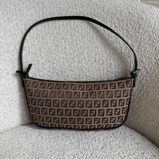 Fendi Zucchino Brown Pochette Shoulder Bag