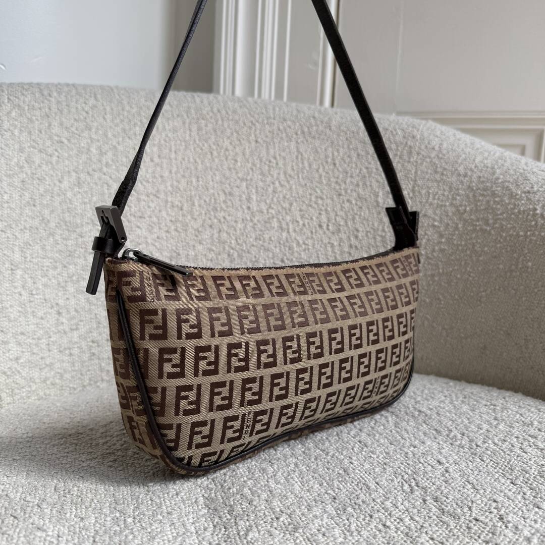 Fendi Zucchino Brown Pochette Shoulder Bag