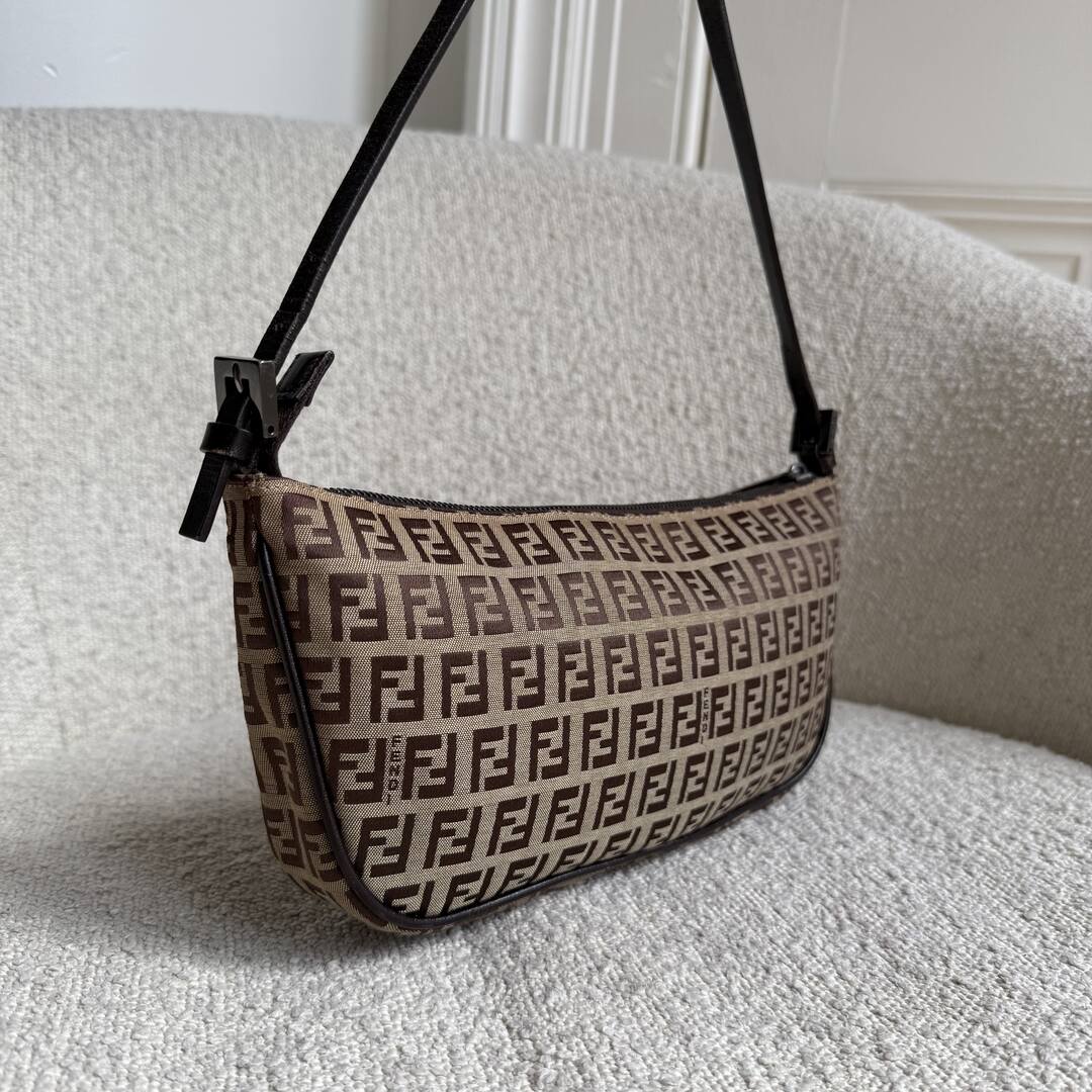 Fendi Zucchino Brown Pochette Shoulder Bag