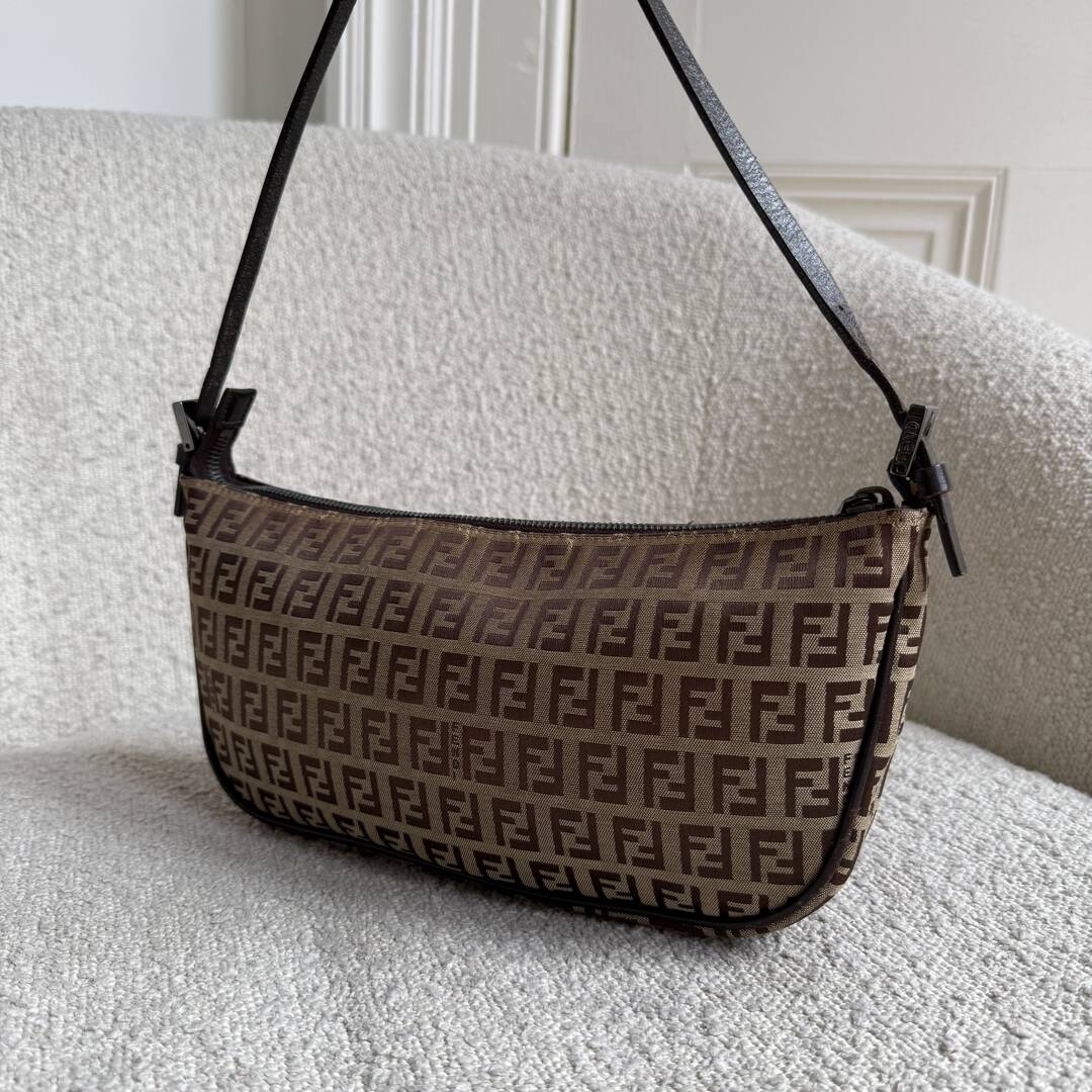 Fendi Zucchino Brown Pochette Shoulder Bag