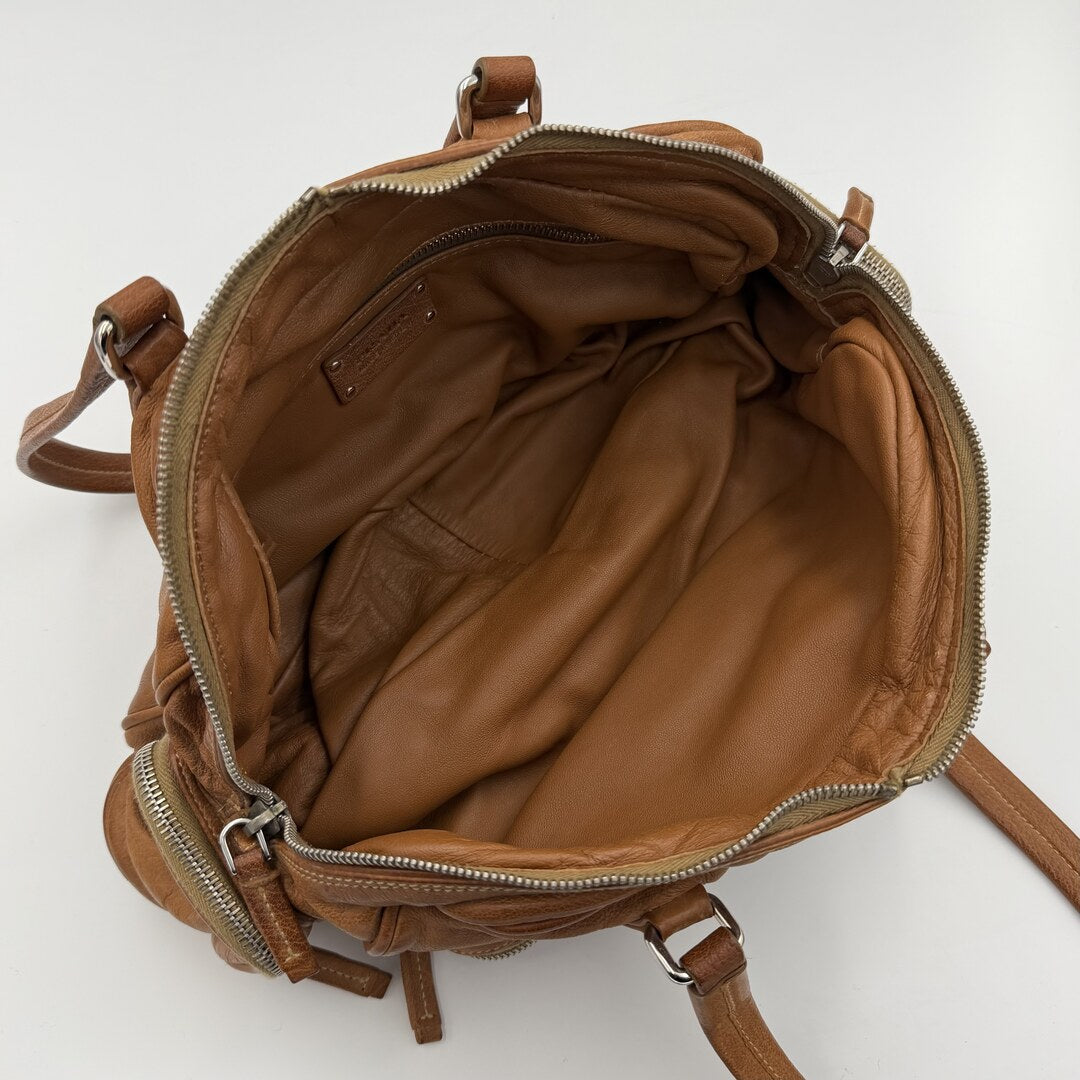 Prada Washed Bauletto Caramel Brown Leather Shoulder Bag
