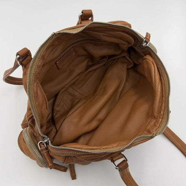 Prada Washed Bauletto Caramel Brown Leather Shoulder Bag