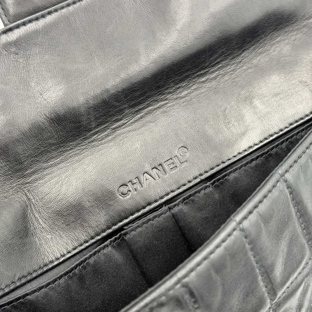 2000 Chanel East West Chocolate Bar Black Leather Flap Shoulder Bag
